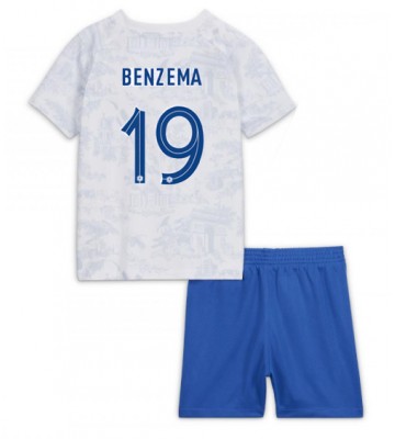 Lacne Dětský Futbalové dres Francúzsko Karim Benzema #19 MS 2022 Krátky Rukáv - Preč (+ trenírky)